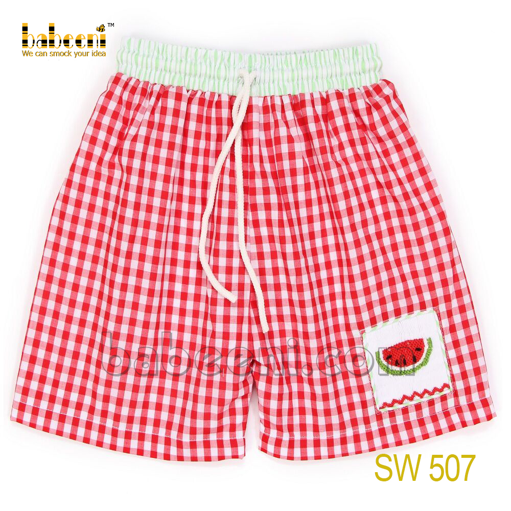 Sweet watermelon smocked swim trunk -SW 507